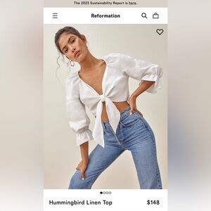 Reformation cropped linen top size M